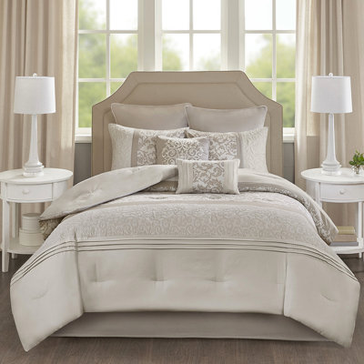 Très grand édredon brodé - 8 pièces élégance pour chambre à coucher, rembourré et imprimé Flair