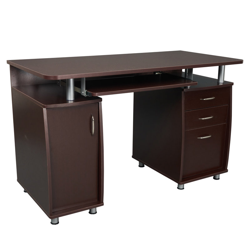 Harris 48'' Floating Computer Desk with Drawers and Storage Cabinet, Chocolate