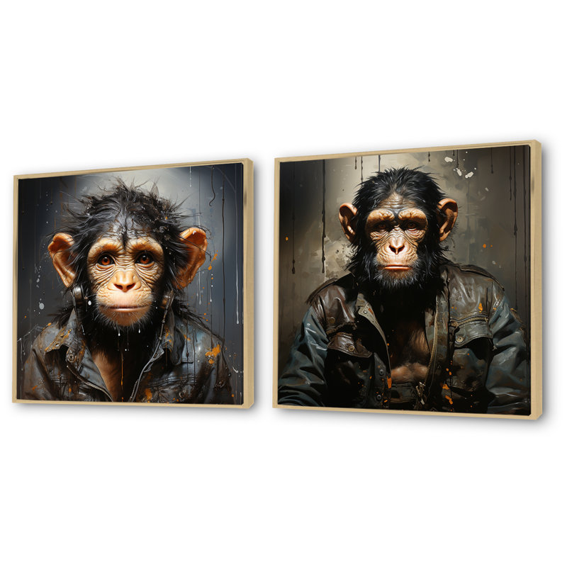 «Jungle in suit Monkey Portrait I», ensemble de 2 impressions sur toile, Encadrement brun, H 30 po x l 61 po x P 1 po