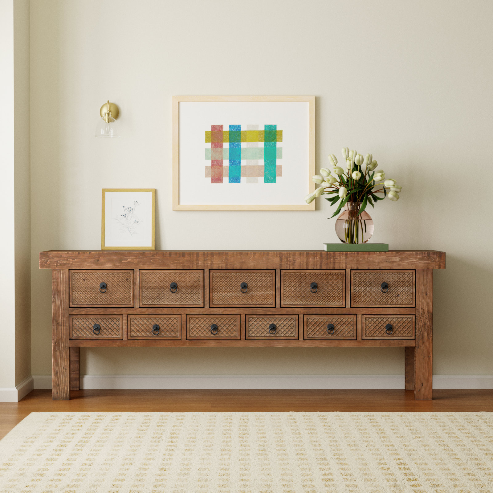 Lahey 93'' Solid Wood Console Table, Mission Brown