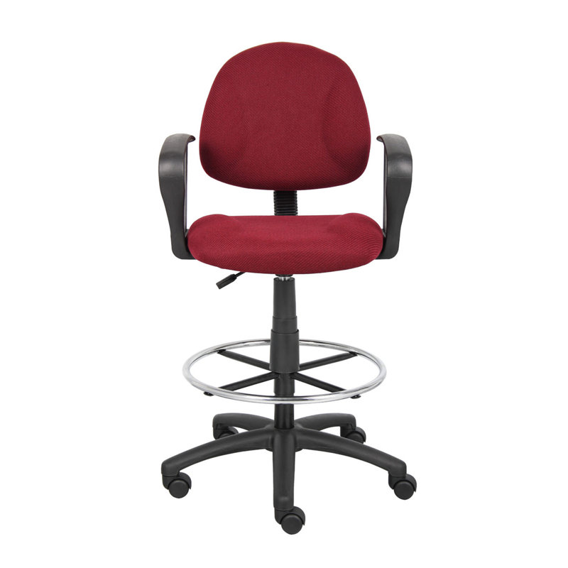 Jea Drafting Stool Chair, Loop Arms, Burgundy Red Tweed, Round Footring, Burgundy Red