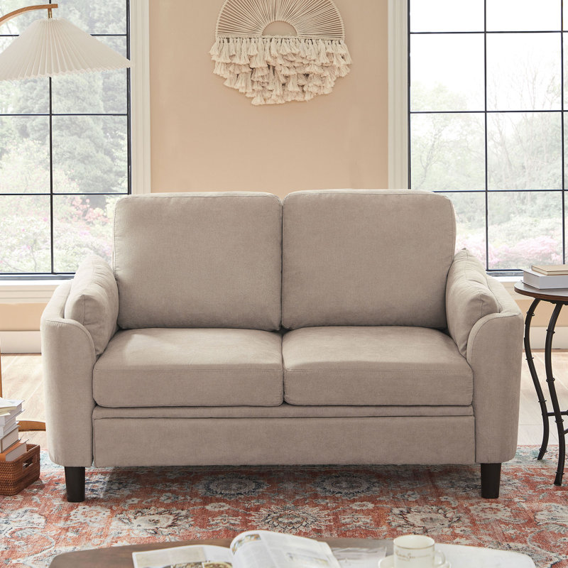 59.06" W Small Upholstered Loveseat Sofa, Beige