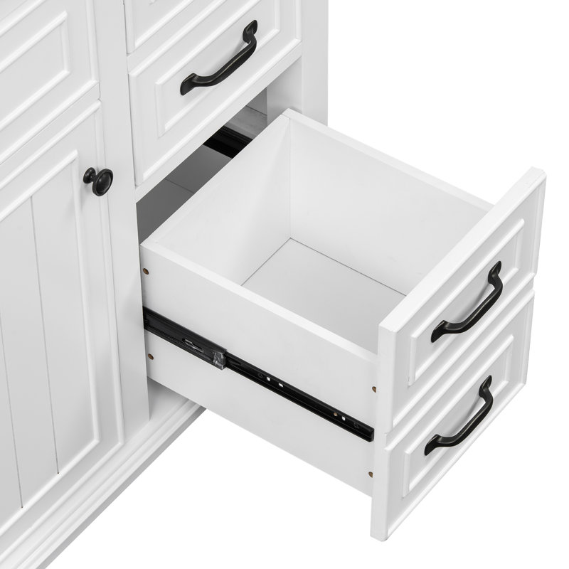 Meuble-lavabo 36 po avec plateau en céramique, tiroirs rabattables et tablette réglable, Blanc/Noir