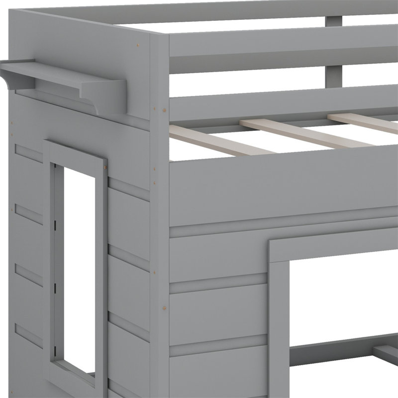 Lit mezzanine avec tiroirs et tablette, Gris