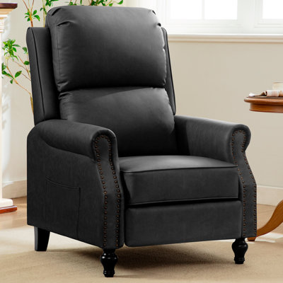 30.7" W Mid-Century Modern Recliner Chair in Faux Leather with Footrest