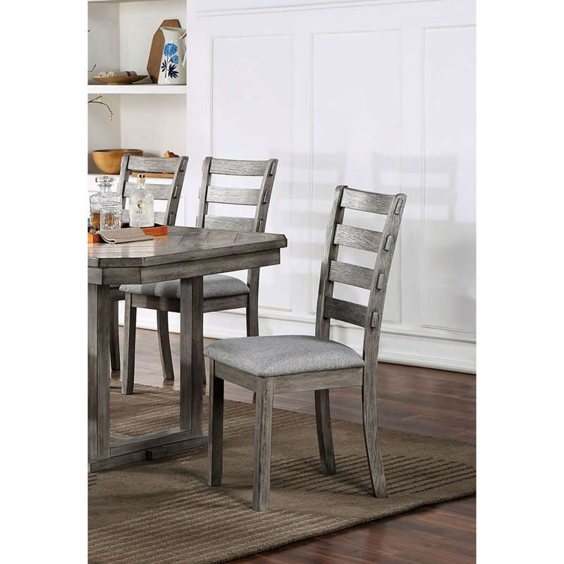 Chaises de salle à manger à dossier 2 pièces, siège en tissu gris, finition brossée, pièce de 2, dossier, rembourré