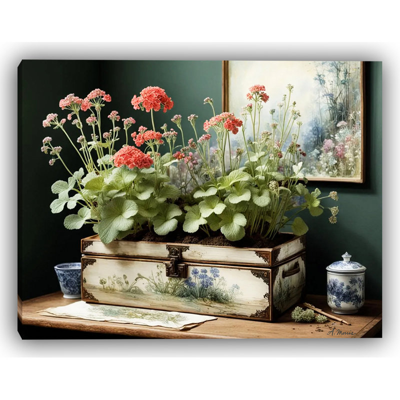 Art floral rétro sur toile, H 12 pi x l 16 pi