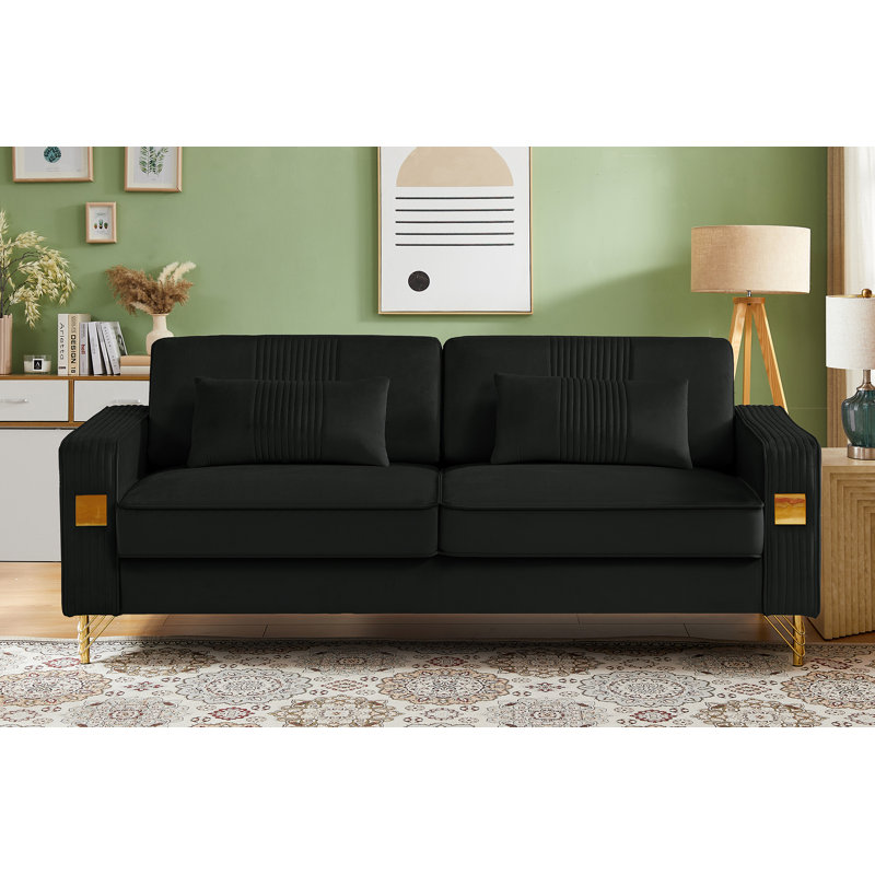 Ledee 80'' Velvet Sofa, Black Velvet
