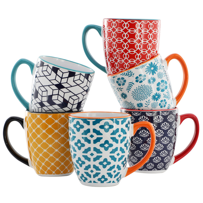  Ensemble de grandes tasses en grès de couleur assortie 6 pièces 16 onces Rory