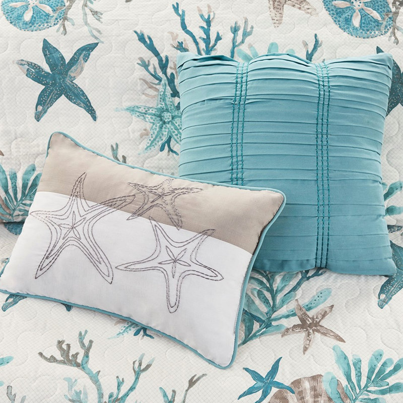 Édredon pour chambre Pebble Beach, Bleu, Courtepointe double / grand + 5 pièces supplémen