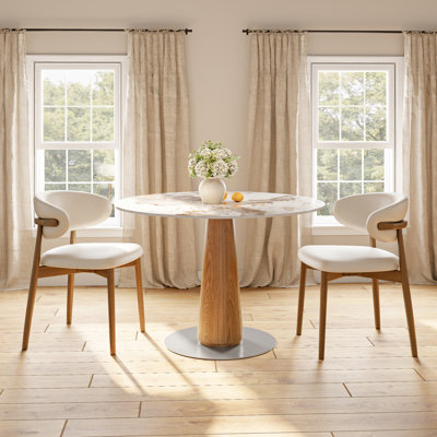 39" Round Sintered Stone Dining Table, Stain & Heat Resistant Pedestal Table For Breakfast Nooks, Kitchen & Dining Room