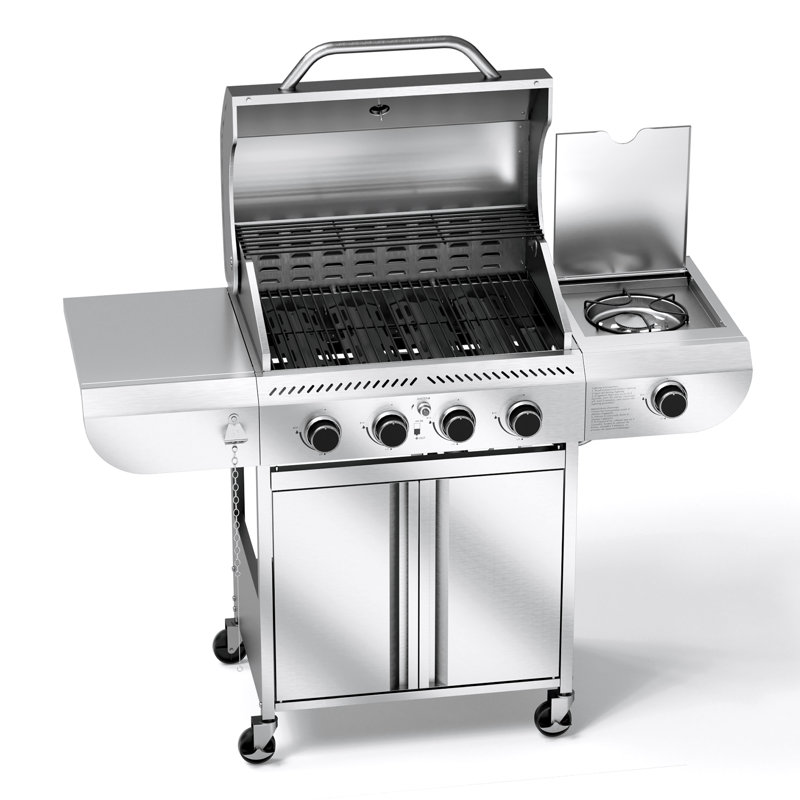 Barbecue au propane liquide à 4 brûleurs en acier inoxydable COWSAR 1 brûleur latéral, Acier Inoxydable