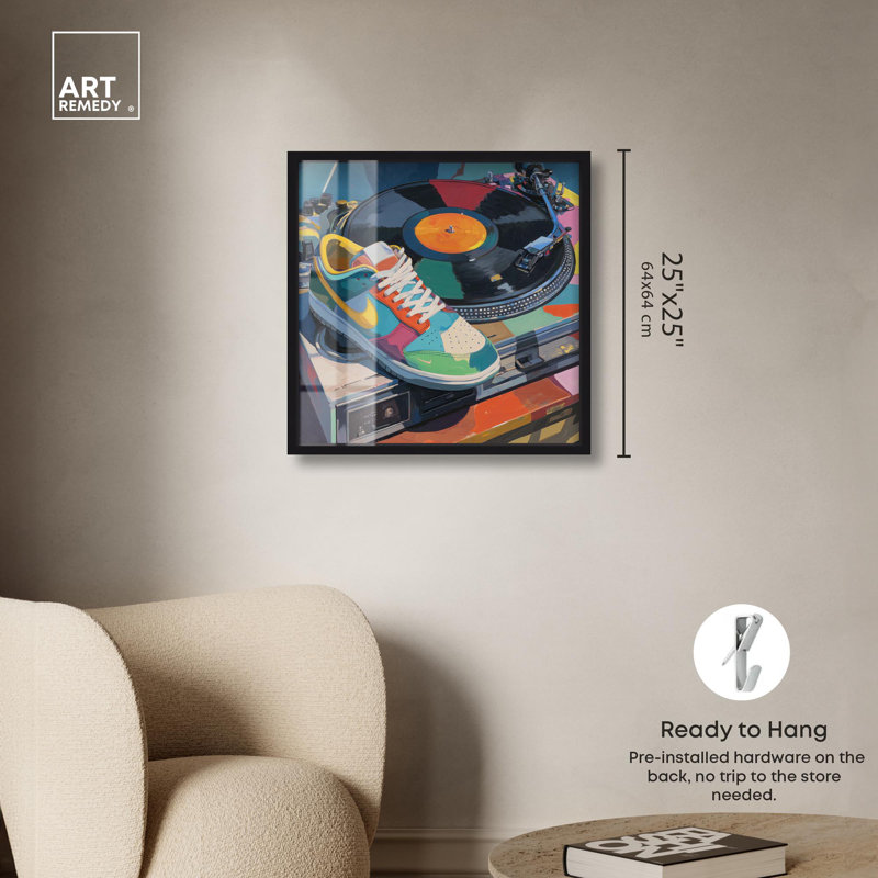 Sneaker avec un vinyle Sports Art Shadowbox par Art Remedy, H 25 po x l 25 po, Noir