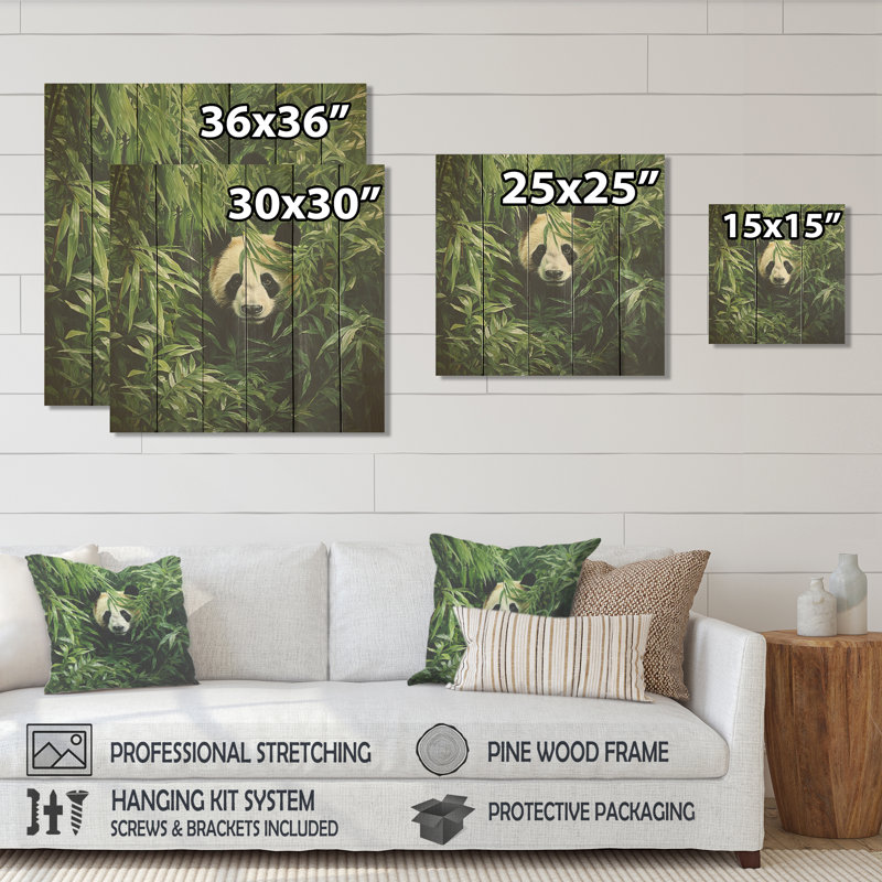 Foliage peekaboo panda II - animal panda sur bois, H 30 po x l 30 po