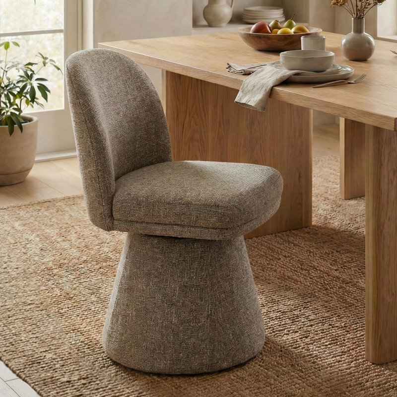 Essex Upholstered Fabric Swivel Dining Side Chair, Brown