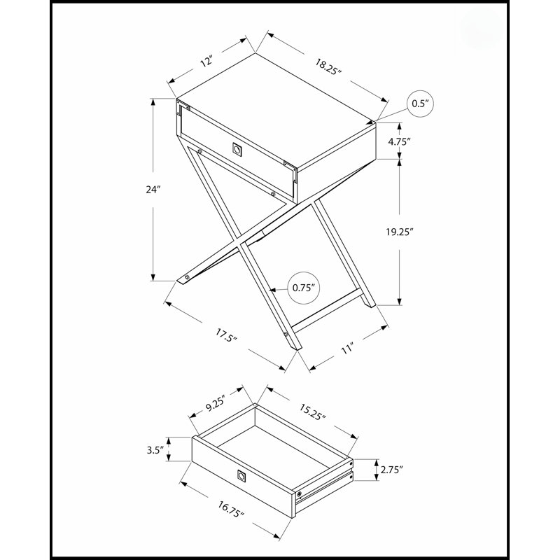 Table d'appoint moderne avec tiroir de rangement, finition taupe foncé, pieds chromés pour le salon et la chambre à coucher