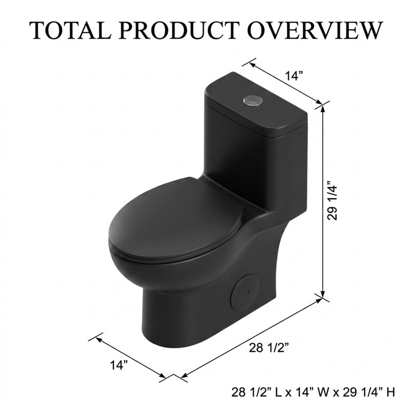 Modern Matte Black One-Piece Toilet, Tornado Flush, 1.1/1.6 GPF Dual Flush, WaterSense Certified, ADA Height 17", Rimless Design, Soft-Close Seat