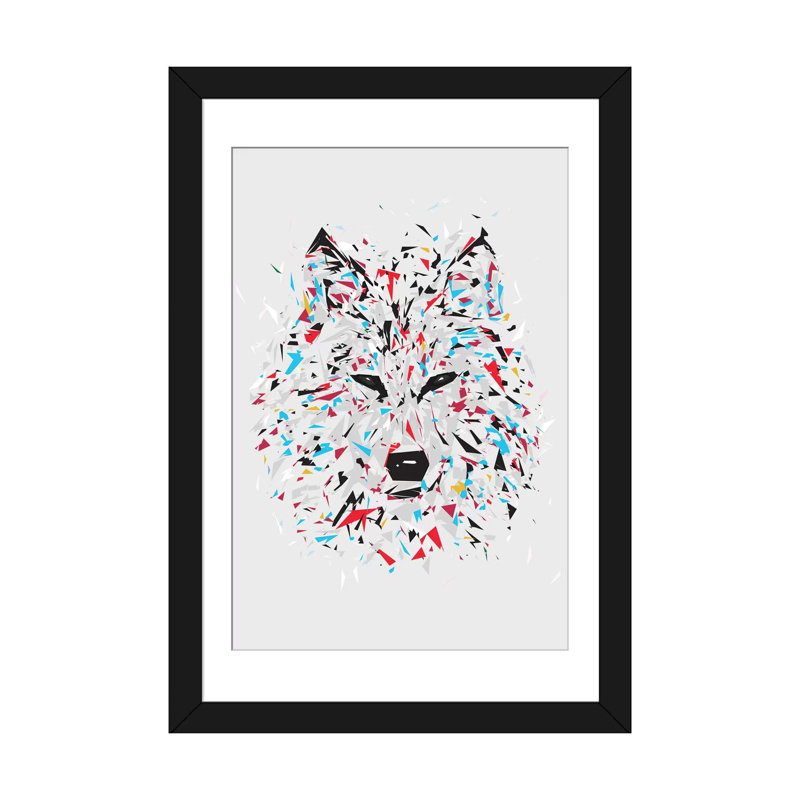 « loup », reproduction d’impression sur toile tendue, H 24 po x l 16 po x P 1 po, Papier d'art encadré noir, Blanc