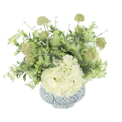 Messerly Hydrangea and Eucalyptus Faux Floral Arrangement