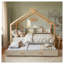 Lit maison blanc en bois pleine grandeur avec accents de couleur bois original-129416872