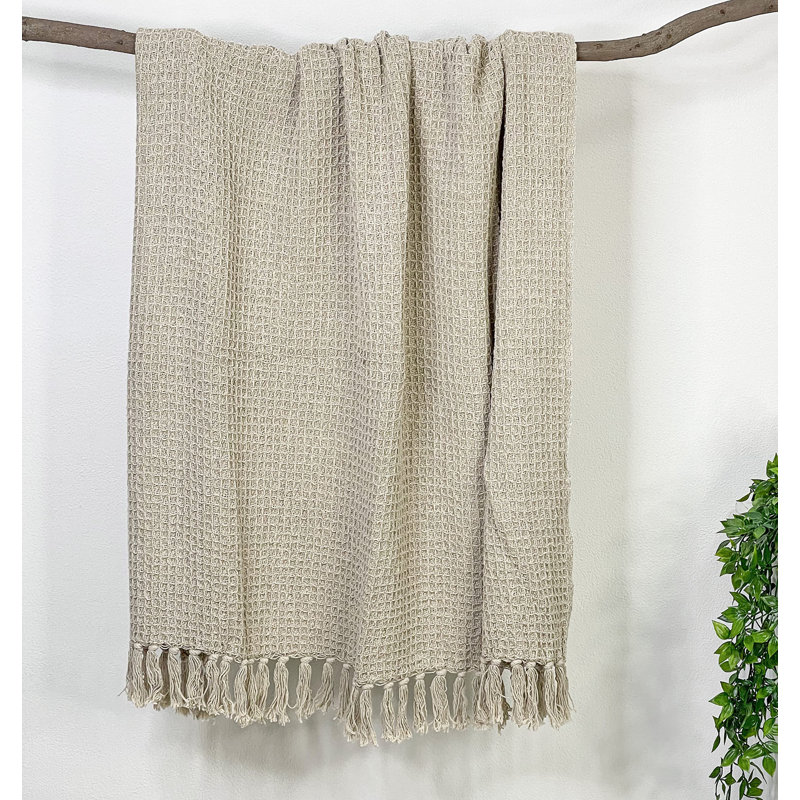 Beige Cotton Waffle Weave Lightweight Throw Blanket