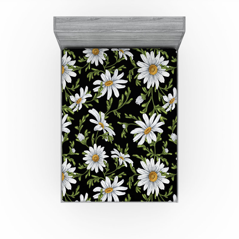 Drap-housse rustique Ambesonne, Full Fitted Sheet, Blanc cassé, vert fougère / floral