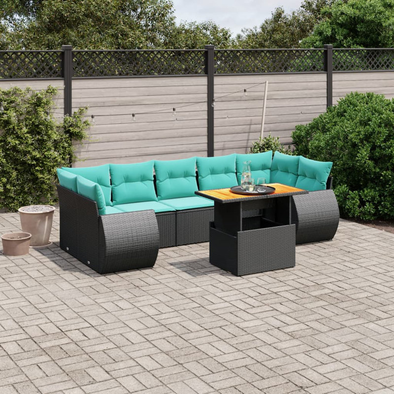  Ensemble de canapé de patio 8 pièces avec coussins en rotin de polyester, Noir, Vert