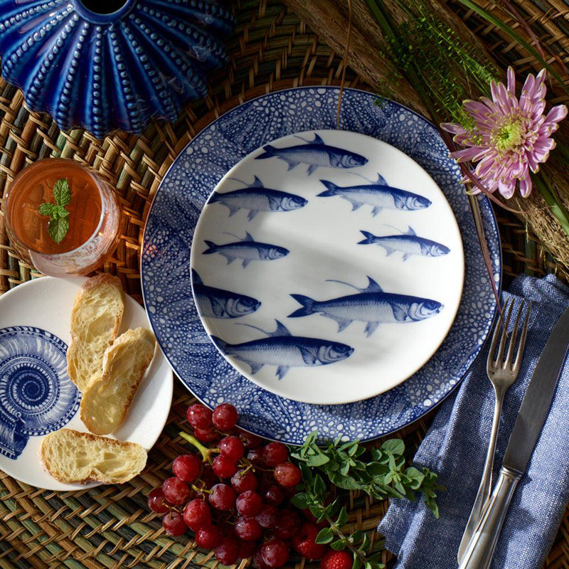 School Of Fish Porcelain Salad/Dessert Plate