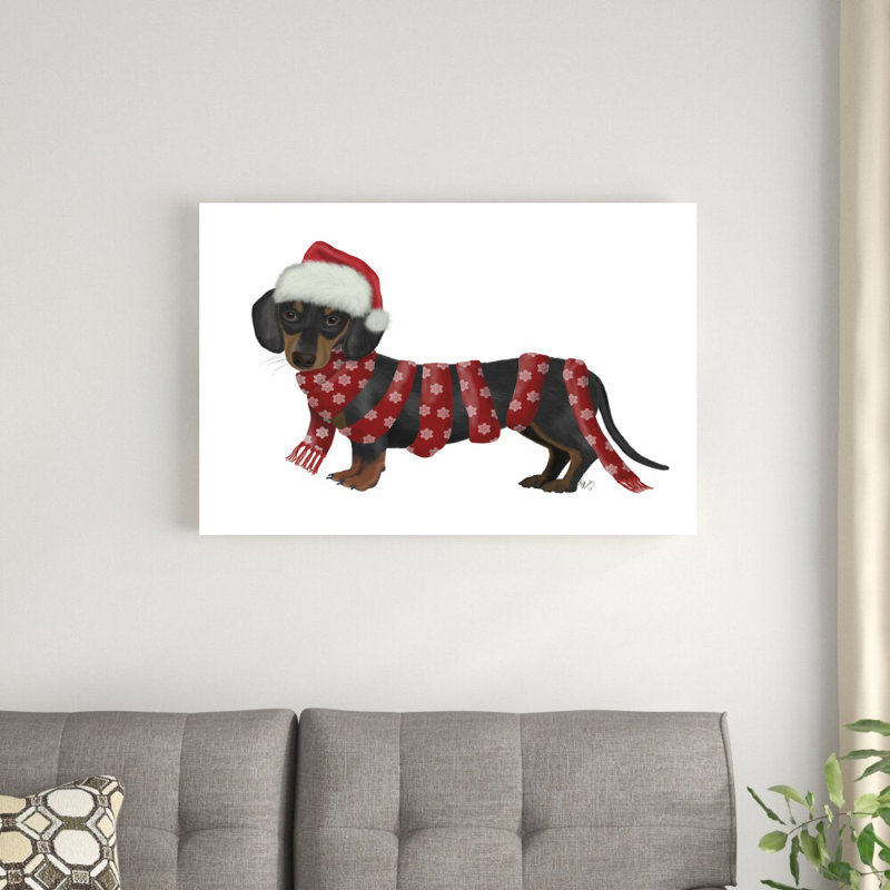 «Christmas Des - Dachshund Snowflake Scarf» par Fab Funky - impression sur toile tendue, H 24 po x l 36 po