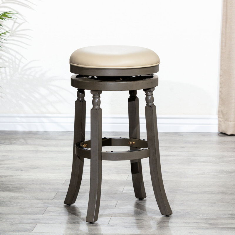 Tabouret de bar 30 po en cuir, bois franc, tabouret pivotant confortable au fini, siège en cuir reconstitué, structure, Gris