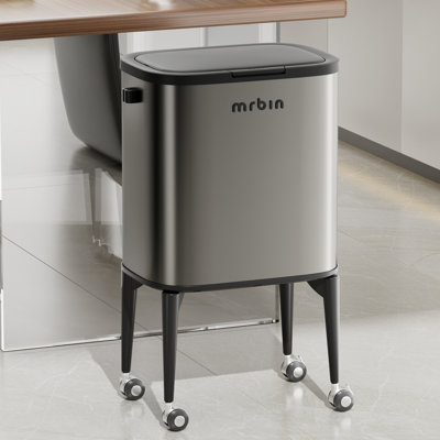 Poubelle de cuisine MRBIN avec pieds à roulettes, corbeille à déchets amovible en métal 36L / 9,5gal