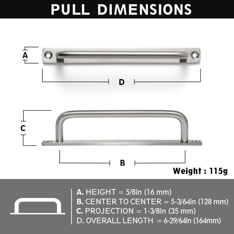 5" Centre Bar Pull Multipack Included Backplate, Brushed Nickel