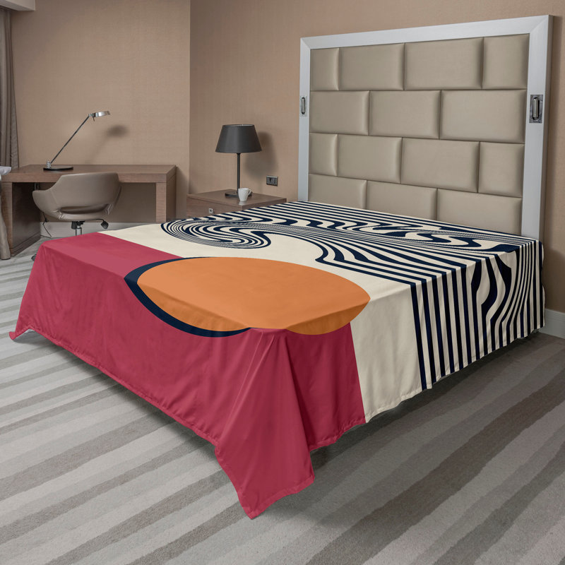 Drap plat moderne de style bohème Ambesonne, Champagne/Pale Vermilion Abstract, Drap plat pour très grand lit californien