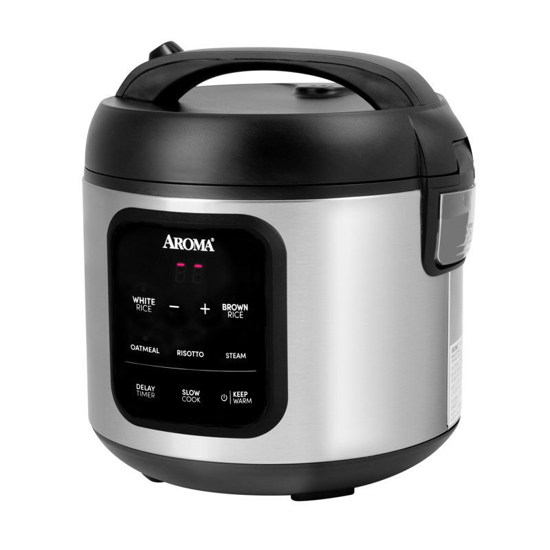 AROMA Digital Rice Cooker, 4-Cup (Uncooked) / 8-Cup (Cooked), Steamer, Multicooker, Slow Cooker, Oatmeal Cooker, Auto Keep Warm, 2 Qt, Stainless Steel Exterior, ARC-5204SB