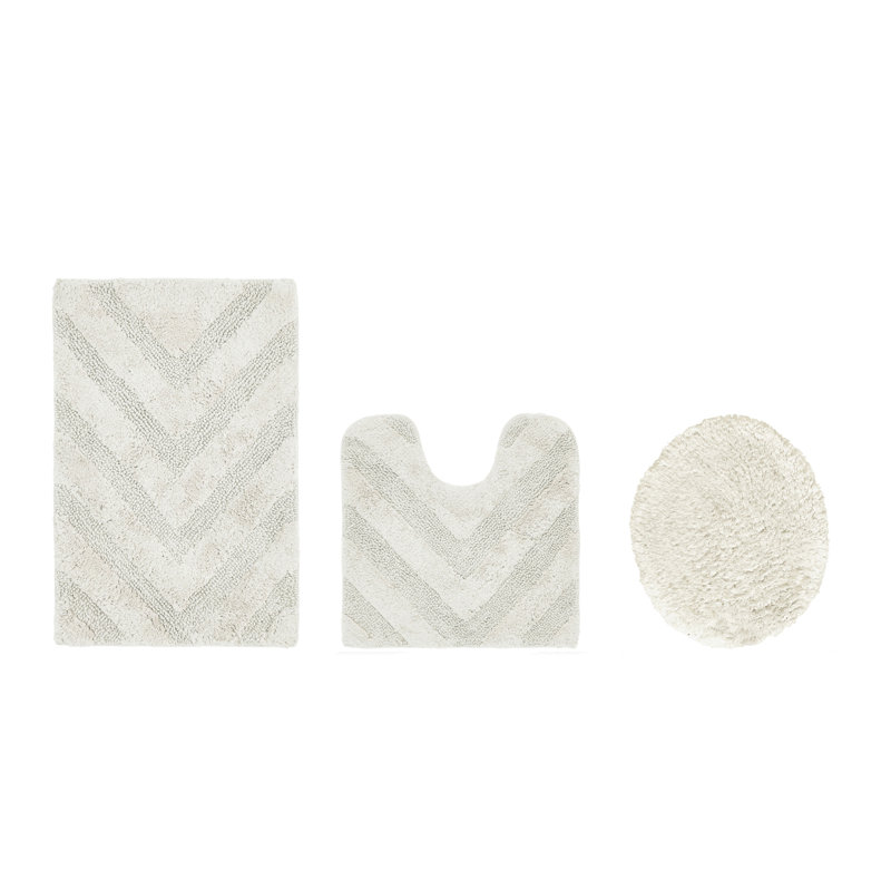 Branston Premium 100% Cotton 3 Piece Bath Rug Sets with Non-Slip Backing, Machine Washable, Luxurious Chervon Pattern Super Absorbent & Tufted Weave Bath Mat for Bathroom, Shower, and Tub