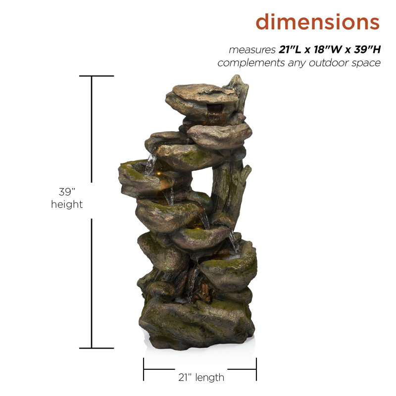 Rustic Gray and Brown Multi-Tier Stone Fountain with LED Lights