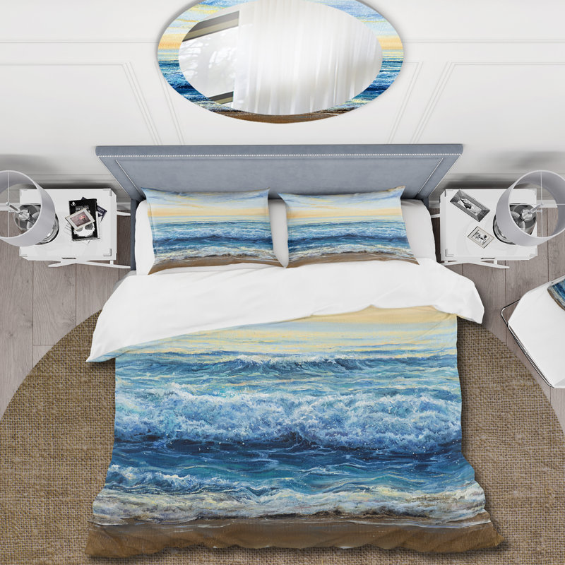 Ocean Waves At Dawn - Ensemble de housse de couette nautique et côtier - Polyester en microfibre