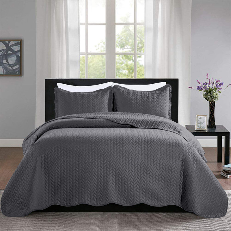 Ensemble de couvre-lit 3 pièces en microfibre gaufrée avec taies décoratives assorties - Literie légère, douce et élégante
