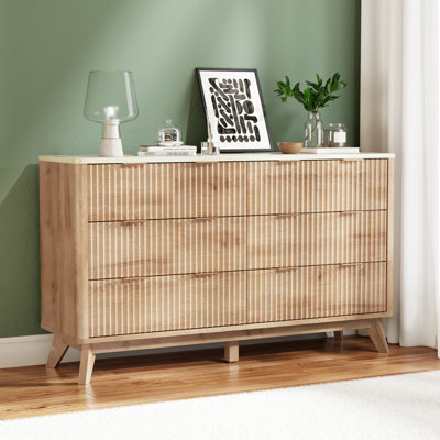 Commode 6 tiroirs avec plateau en faux marbre et design incurvé