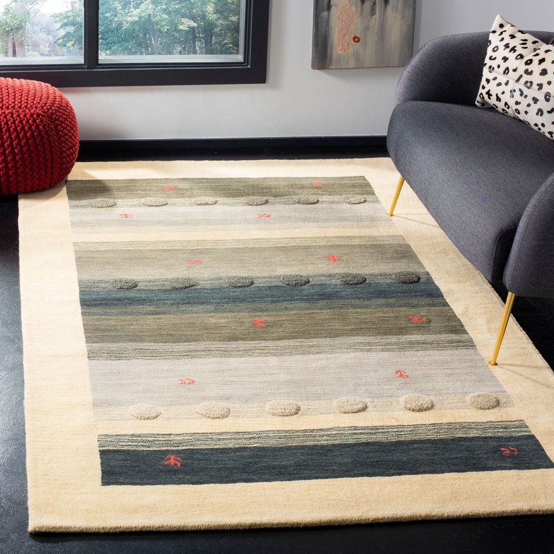 Labbe Hand Loomed Wool Striped Rug, Rectangle 8' x 10'