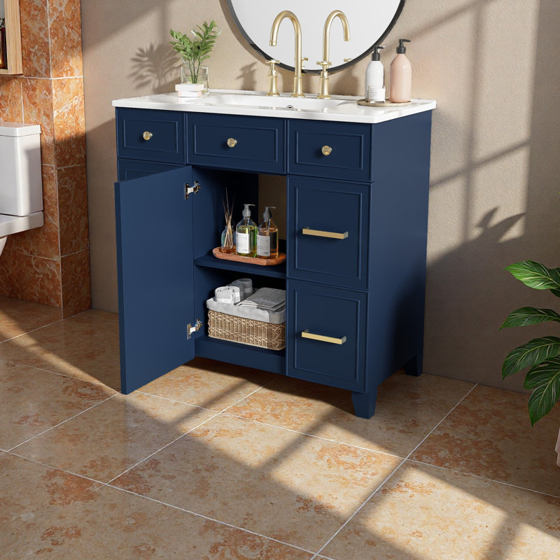 Meuble-lavabo 36 po avec lavabo en céramique, Bleu