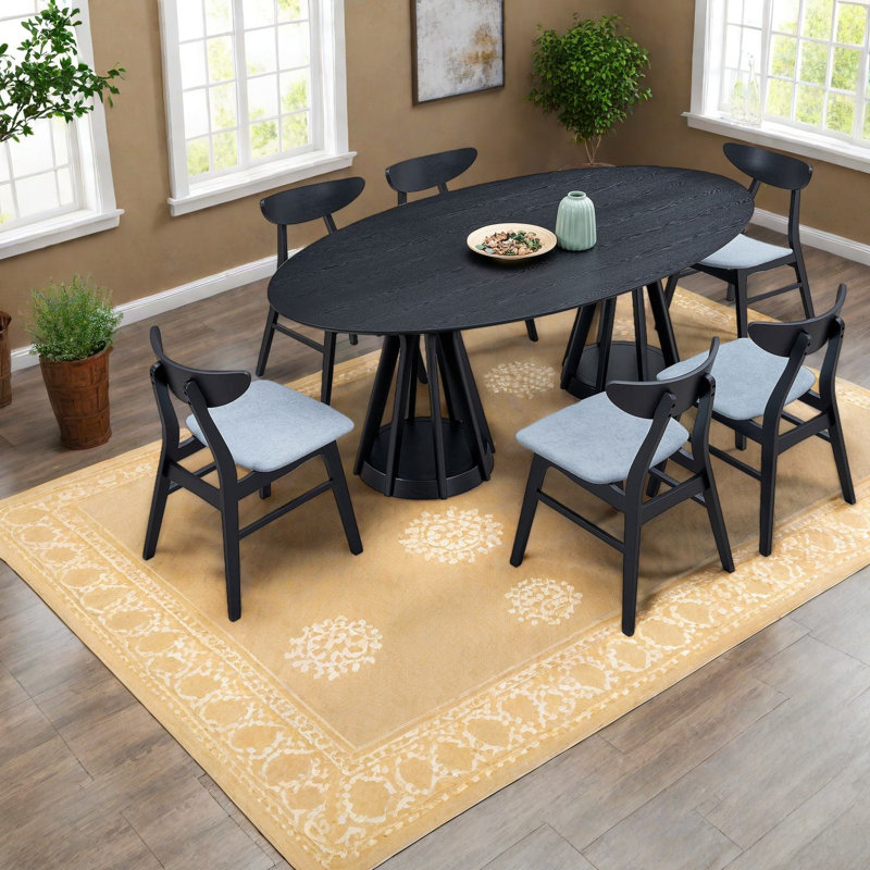 Modern Dining Table Set, Solid Wood And Mdf, For Large Kitchens