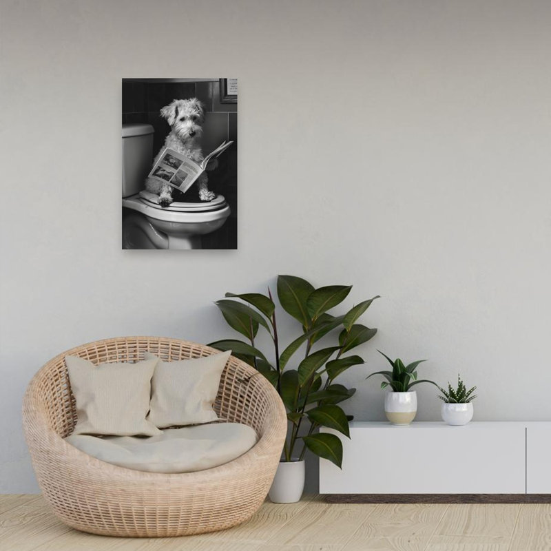 Dog Reading Newspaper Vintage Dog Wall Art Print 1 Piece Wrapped Canvas Wall Art, 60.96cm H x 40.64cm W