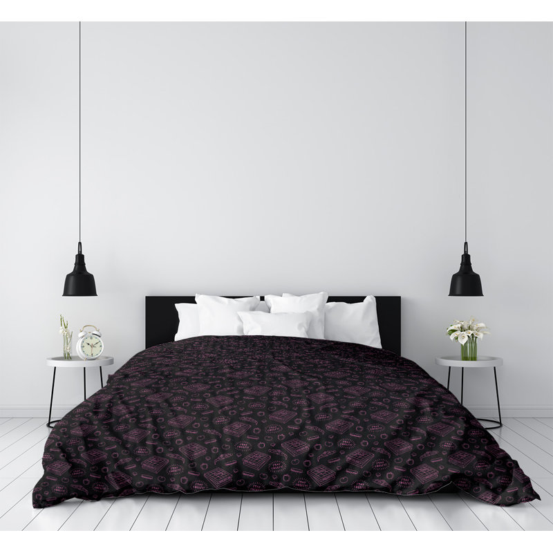 Housse de couette, Housse de couette pour très grand lit, Noir/rose, Polyester brossé