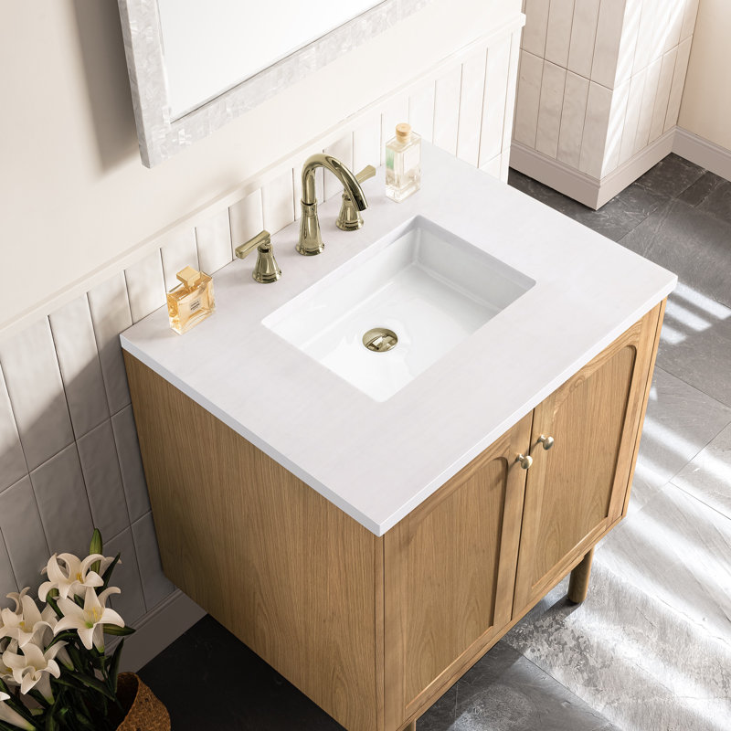 Laurent 30'' W Single Vanity, White Zeus, 8" Widespread, Light Natural Oak