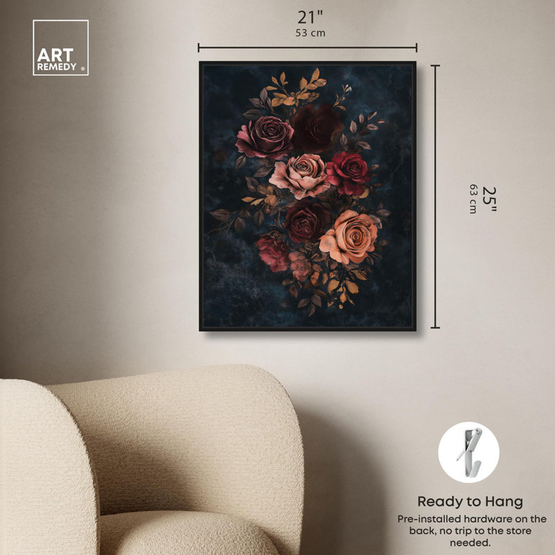 «Gothic Blossom Glow II» par Art Remedy, Cadre flottant noir, H 25 po x l 21 po