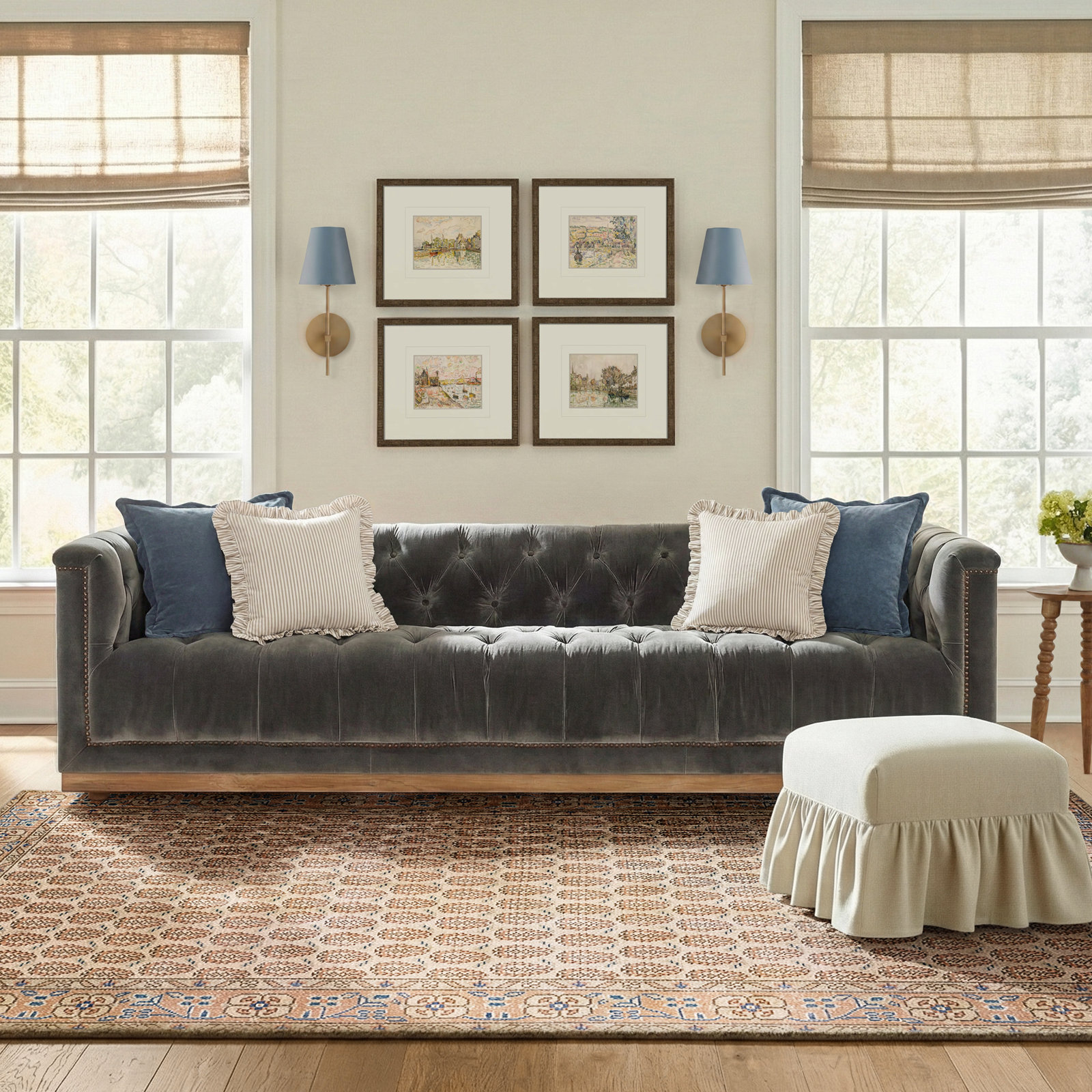 Byer 95'' Upholstered Sofa, Sapphire Birch Polyester Blend