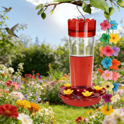 Glass Hummingbird Feeder With Built-In Ant Moat, Leak-Proof And Bee Resistant Design, 15 Ounce Capacity With 5 Feeding Ports And Perches For Outdoor Hanging