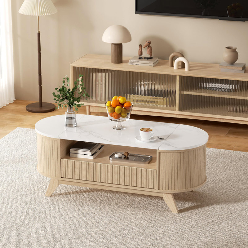 46.4" Fluted Oval Coffee Table with Drawer