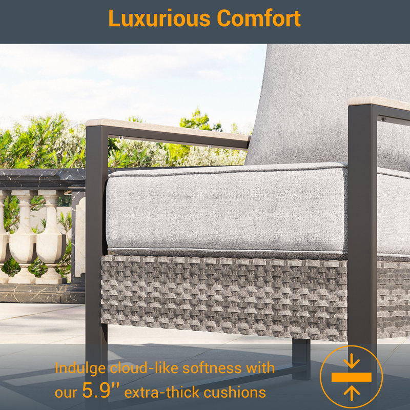 Ensemble de canapé en rotin 7 pièces, osier en rotin PE avec table basse pour patio, terrasse et cour, Gris plomb